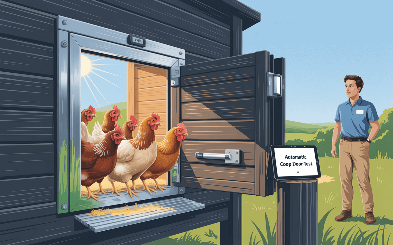 Our team testing automatic chicken coop door